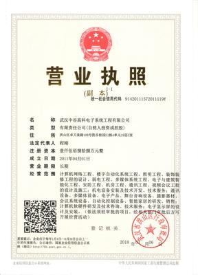 武漢中谷高科電子系統工程 專業技術服務與軟件開發資質